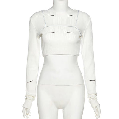Camiseta Manga Larga Cuello Redondo Ajustada para Mujer - Image 14