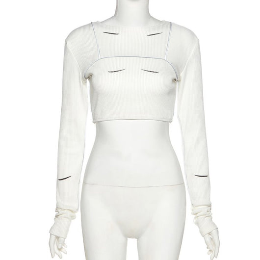 Camiseta Manga Larga Cuello Redondo Ajustada para Mujer - Image 14