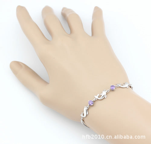 Pulsera de Plata Esterlina 925 con Delfín y Amatista para Mujer - Image 3