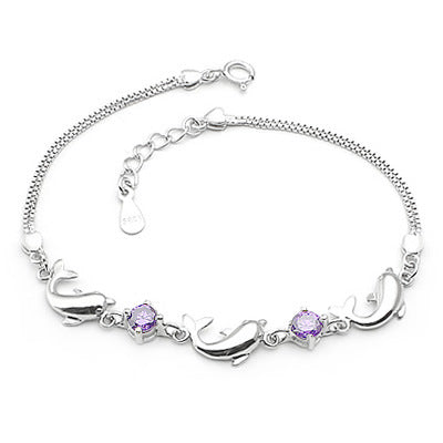 Pulsera de Plata Esterlina 925 con Delfín y Amatista para Mujer - Image 2