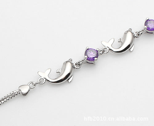 Pulsera de Plata Esterlina 925 con Delfín y Amatista para Mujer - Image 4