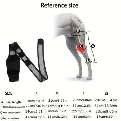Black pet knee pad with mesh panels and hook-and-loop fasteners, designed for dog joint injury recovery and support. - Image 10