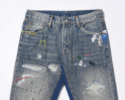 Jeans Casual Desgastados con Estampado de Gato y Efecto Tinta - Image 5