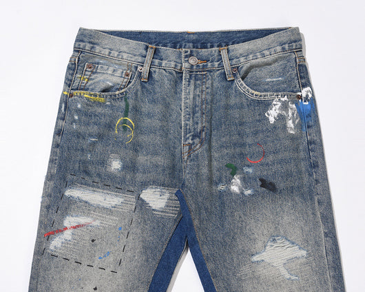 Jeans Casual Desgastados con Estampado de Gato y Efecto Tinta - Image 5
