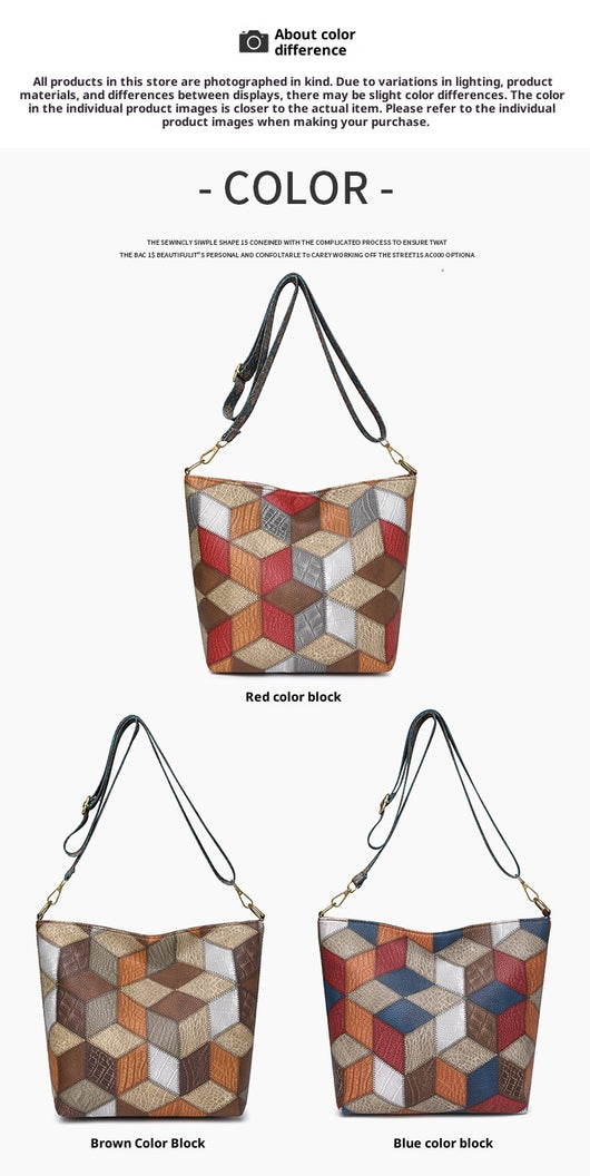 Bolso Tote Multicolor Casual de Gran Capacidad con Costuras Contrastantes - Image 10