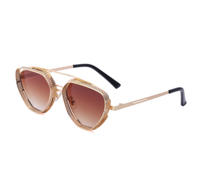 Steampunk hollow-out sunglasses for men with blue lenses, silver metal frame, and perforated side shields. - Image 13