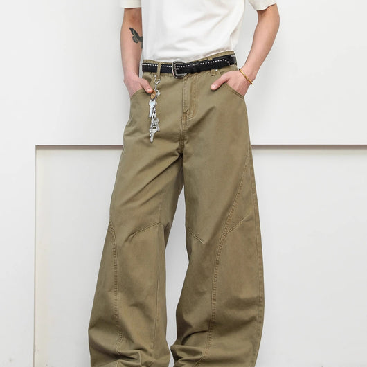 Pantalones Khaki Premium Deconstrucción Retro Pierna Ancha para Hombre