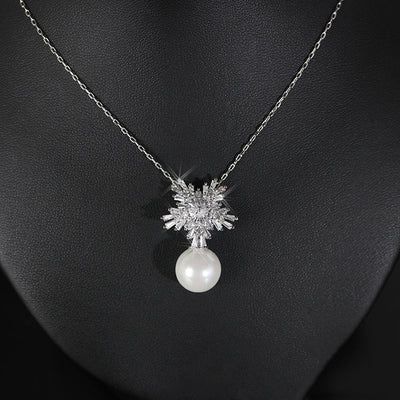 Conjunto de Collar y Aretes de Perla Lujo Coreano con Circonitas - Joyería Nupcial Versátil - Image 8