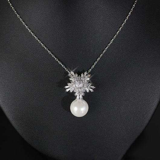 Conjunto de Collar y Aretes de Perla Lujo Coreano con Circonitas - Joyería Nupcial Versátil - Image 8