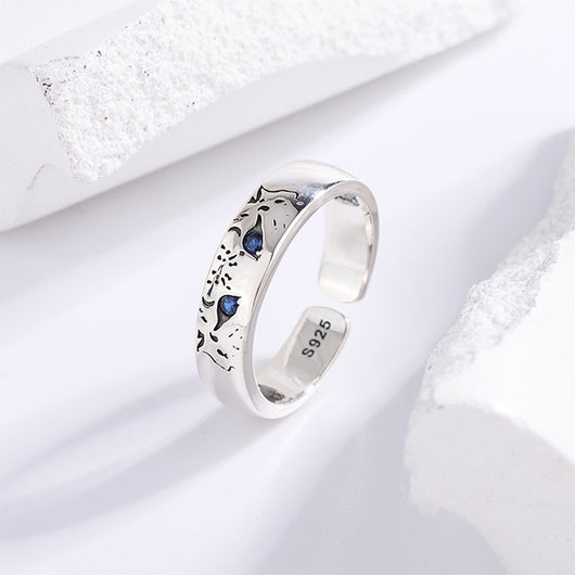 Anillo de Plata 925 Pareja de Leopardos de Nieve con Ojos Azules Vintage - Image 6