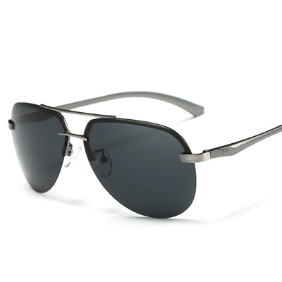 Rimless aviator sunglasses with orange mirrored polarized lenses and silver-toned metal temples on a white background. - Image 7