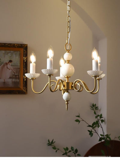 Lámpara Colgante Vintage Francesa Cristal Lechoso con Detalles en Cobre - Image 15
