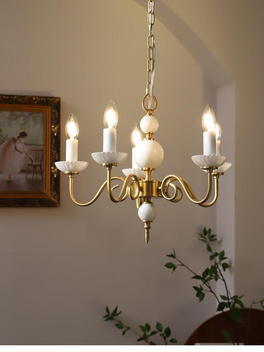Lámpara Colgante Vintage Francesa Cristal Lechoso con Detalles en Cobre - Image 15