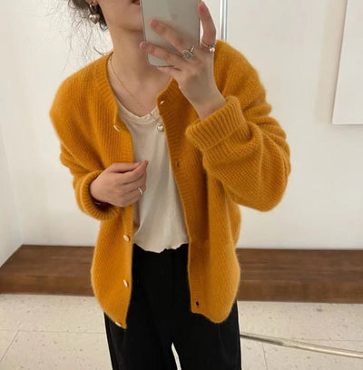 Cardigan de Cachemira para Mujer Cuello Redondo Abrigo Tejido Grueso Otoño Invierno - Image 6