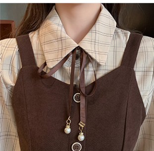 Conjunto de Dos Piezas: Vestido Camisero Cuadriculado Manga Larga Ajustado - Image 9