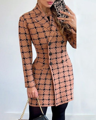 Abrigo Impreso Doble Botonadura Cuello de Traje para Mujer - Image 16