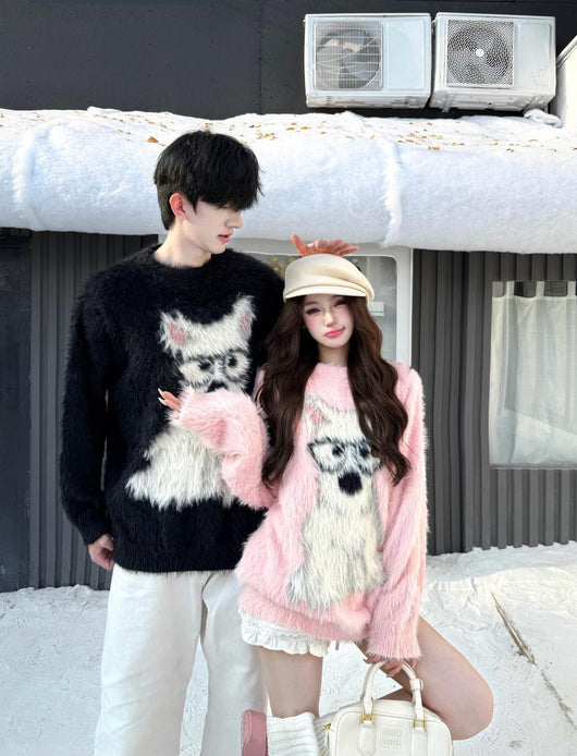 Suéter Holgado Casual con Estampado de Cachorro para Hombre y Mujer - Image 9