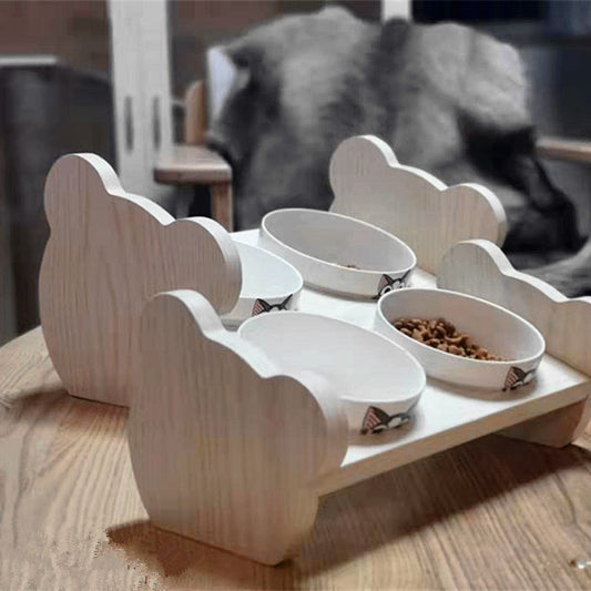 Comedero Doble de Madera Inclinada para Mascotas