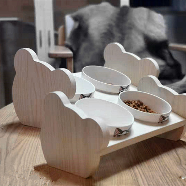 Comedero Doble de Madera Inclinada para Mascotas