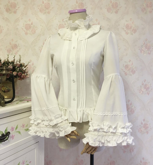 Blusa Elegante de Encaje con Mangas Acampanadas y Cuello Mao - Image 12