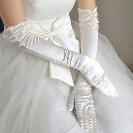 Guantes de Novia con Cobertura de Cicatrices y Doble Hilera de Perlas - Protección Solar