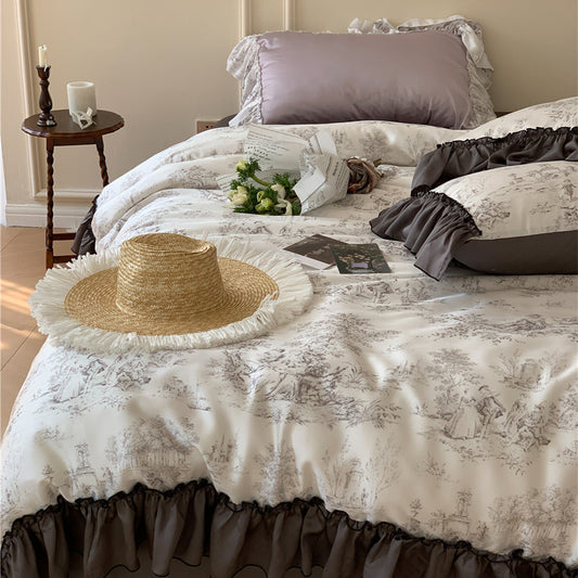 Juego de Cama Sedoso French Ice con Encaje Premium