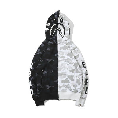 Sudadera de Polar con Estampado Calavera Camuflaje Blanco y Negro