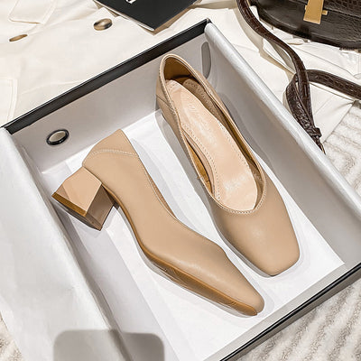 Zapatos de Cuero Genuino para Mujer con Tacón Medio y Punta Cuadrada - Image 2