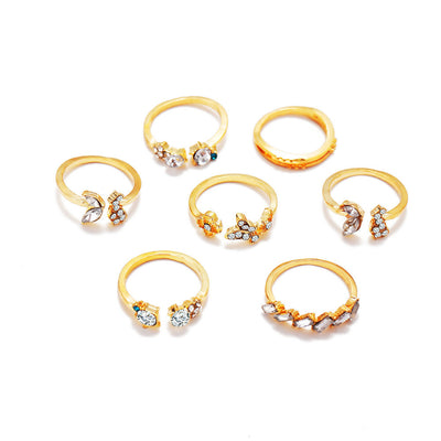 Juego de 7 Anillos de Cristal Vintage con Diamantes, Mariposas y Flores