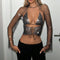 Top Camiseta de Malla con Strass y Cordón Ajustable