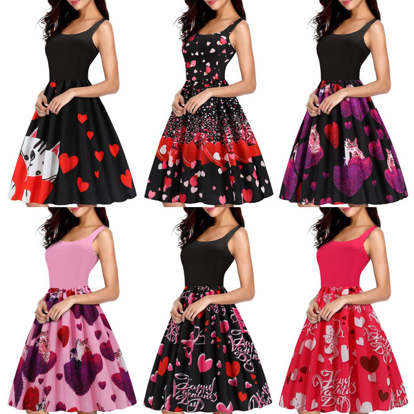 Vestido Columpio con Estampado de Corazón - Diseño Elegante para San Valentín