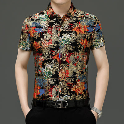 Camisa Estampada de Manga Corta para Hombre Adulto - Tela Fresca Elástica - Image 18