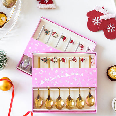 Cucharas Navideñas de Acero Inoxidable - Adornos y Revolvedor de Café para Mesa Festiva