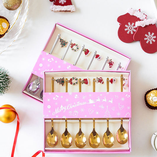 Cucharas Navideñas de Acero Inoxidable - Adornos y Revolvedor de Café para Mesa Festiva