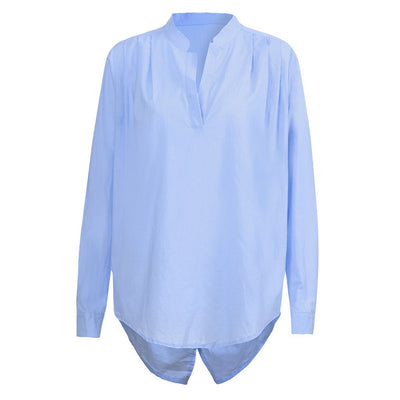 Camiseta Casual de Cuello V y Manga Larga Color Sólido - Image 7
