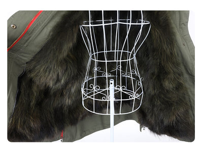 Abrigo de Lujo con Cuello de Piel de Mapache Natural Auténtica - Image 22