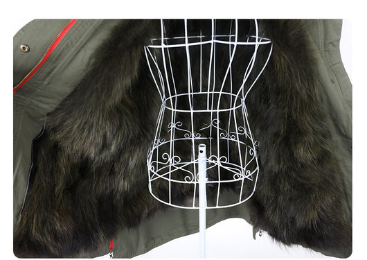 Abrigo de Lujo con Cuello de Piel de Mapache Natural Auténtica - Image 22