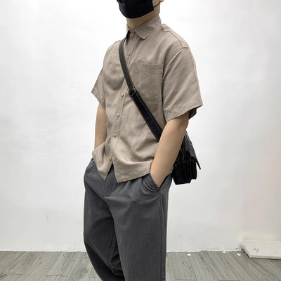 Camisa Retro Japonesa de Lino y Algodón de Manga Corta con Dobladillo Plano - Image 4