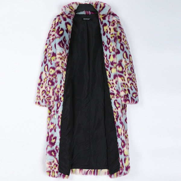 Abrigo de Piel Estampado Leopardo Mujer Largo Slim Invierno
