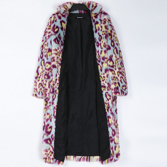 Abrigo de Piel Estampado Leopardo Mujer Largo Slim Invierno
