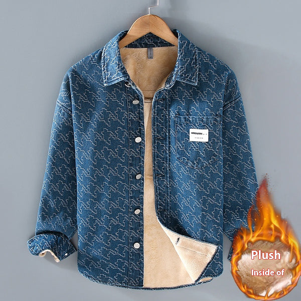Camisa de Mezclilla Casual con Forro Polar y Estampado Floral