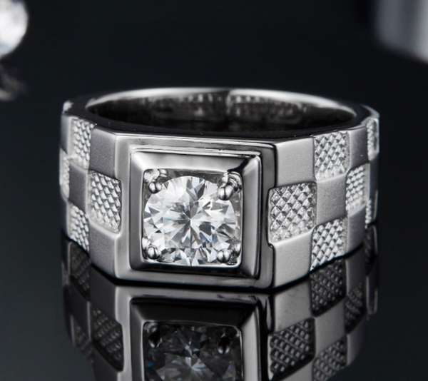 Anillo de Plata S925 con Moissanita de 1 Quilate para Hombre