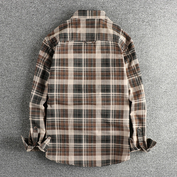 Camisa de Cuadros Manga Larga Texturizada para Hombre - Estilo Casual Lavado