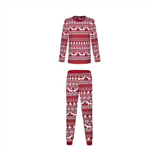Red and white Christmas pajama set with long-sleeve top and pants, featuring a Fair Isle reindeer and tree print. - Image 20