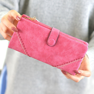 Cartera Larga para Mujer de Cuero con Encaje, Cierre de Hebilla y Múltiples Compartimentos