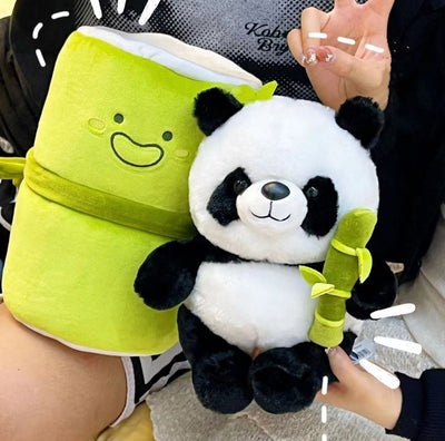 Almohada Panda con Tubo de Bambú Simulado