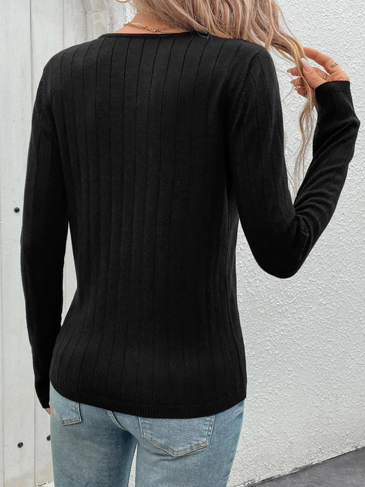 Suéter Negro Mujer Cuello V Rayas Hundidas Estilo Europeo Americano - Image 19