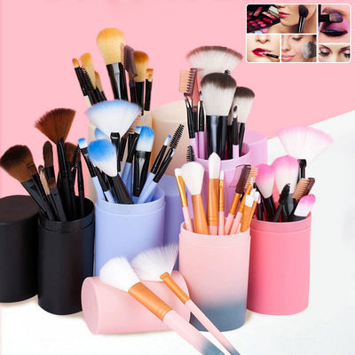 Set de 12 Brochas de Maquillaje Profesional - Rubor, Sombra y Delineador