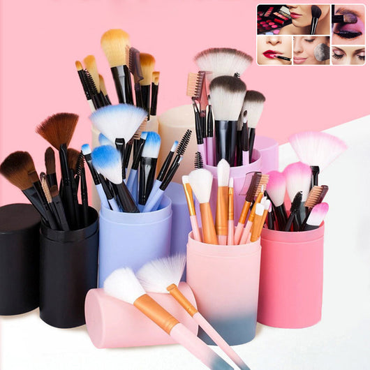Set de 12 Brochas de Maquillaje Profesional - Rubor, Sombra y Delineador