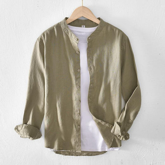 Camisa Abrigo de Lino con Cuello Mao - Diseño Minimalista - Image 9